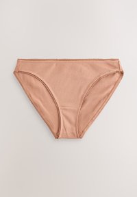Bomulls-bikinitrosor i ett mjukt, ribbat beige tyg med en tagglös design och vågiga kanter på midjebandet och bensluten.