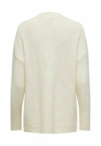 Maglione color crema realizzato in un tessuto morbido e texturizzato. Presenta spalle scese e polsini e orlo a costine. Design semplice e pulito con una vestibilità comoda.