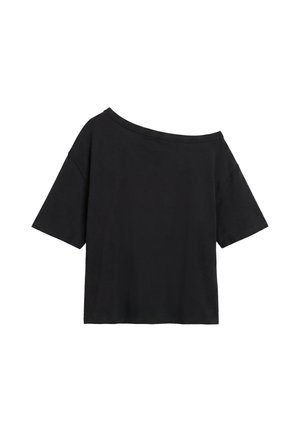 PULL&BEAR, ASYMMETRIC SHORT SLEEVE - T-SHIRT - T-shirt imprimé - black