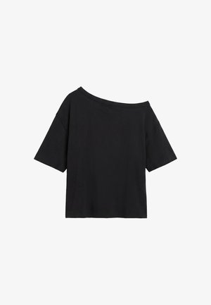 PULL&BEAR, ASYMMETRIC SHORT SLEEVE - T-SHIRT - T-shirt imprimé - black