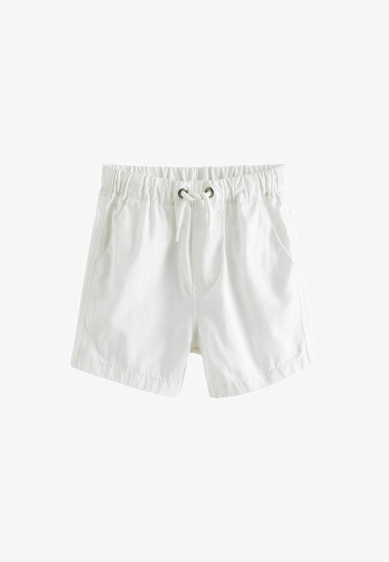 Witte katoenen shorts met een elastische tailleband, koordsluiting en twee zijzakken. Soepele textuur en casual ontwerp.