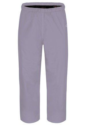 Lila leichte Hose mit elastischem Bund, glatter Textur und lockerer Passform. Mit einem Logo in der Nähe des Bundes.