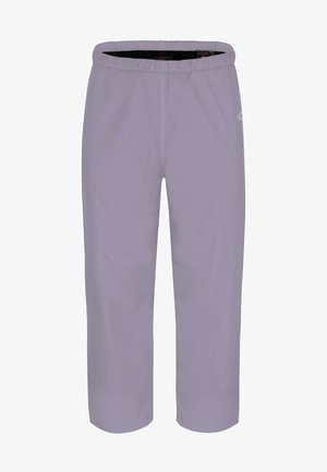 Lila leichte Hose mit elastischem Bund, glatter Textur und lockerer Passform. Mit einem Logo in der Nähe des Bundes.