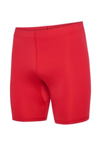Rote Badehosen aus glattem, elastischem Material, mit einer figurbetonten Passform und elastischem Bund für hohen Tragekomfort. Keine sichtbaren Muster oder Akzente.