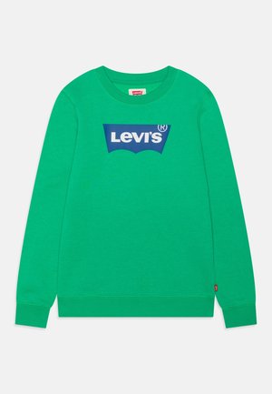 Sweatshirt vert en coton avec un col rond, arborant un logo Levi's bleu sur la poitrine et des poignets côtelés aux manches.