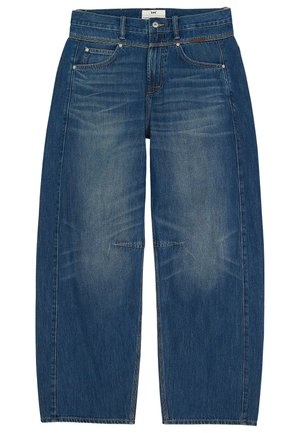 Ανδρικά μπλε τζιν denim με ίσια γραμμή, μπροστινές τσέπες, θηλιές για ζώνη, κούμπωμα με κουμπιά και διακριτικές ξεθωριασμένες λεπτομέρειες.