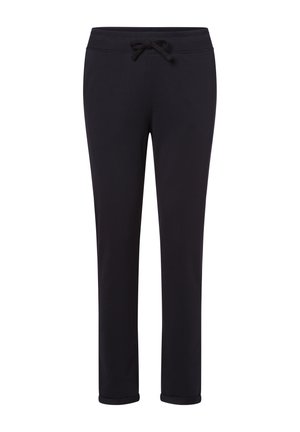 Zwarte sweats met een zachte stof, voorzien van een elastische tailleband met een trekkoord en cuffed zoom. Eenvoudig, recht model.