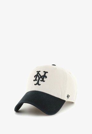 Beige and black baseball cap with a black embroidered overlapping N and Y logo on front and a small '47' logo on the side.