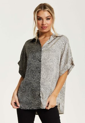 Liquorish MONOCHROME POLKA DOT PRINT  - Button-down blouse - black off-white