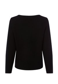 Schwarzes Langarmoberteil mit rundem Ausschnitt, glatter Textur und geradem Schnitt. Keine sichtbaren Muster oder Akzente.