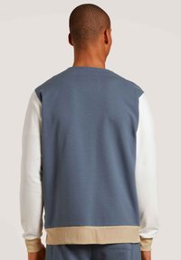 Blauwe en witte sweatshirt met een ronde hals, geribbelde mouwen en onderkant, met een beige accent aan de onderkant, gemaakt van zachte katoen.