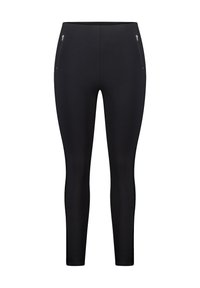 Zwarte leggings gemaakt van rekbaar materiaal, voorzien van twee met rits afsluitbare zakken en een naadloze tailleband voor een slanke pasvorm en comfortabel dragen.