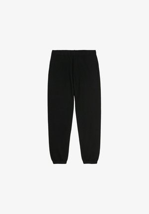 Pantalon de jogging noir avec taille et poignets élastiques, avec poches latérales, présenté sur fond blanc.