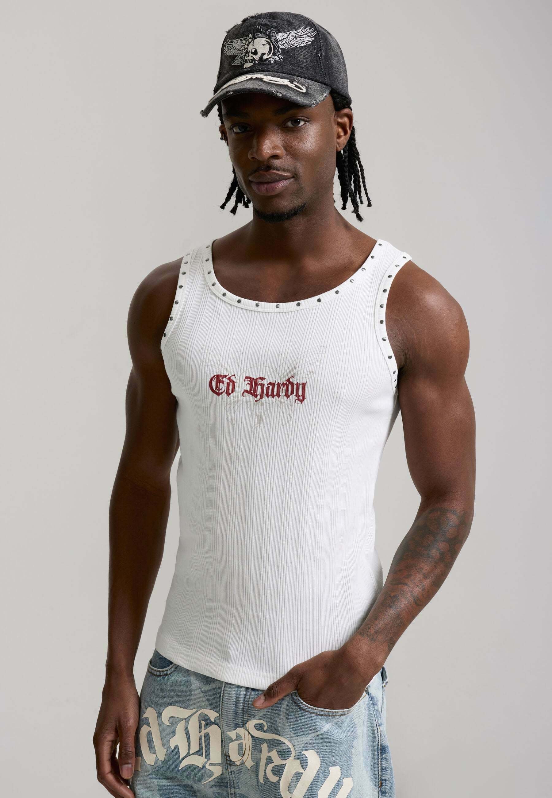 Ed Hardy MENS ED HARDY STUDDED RIB VEST - Top - white - Zalando.ie