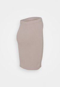 Beige randig pennkjol med en figurnära silhuett, som har en subtil stretch och hög midja för komfort och rörelsefrihet.