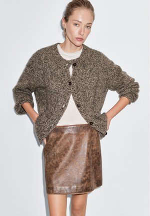 Massimo Dutti MINI - Kožená sukně - brown