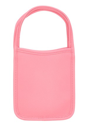 Borsa a tote in pelle sintetica rosa con due manici arrotondati, texture liscia e forma rettangolare. Presenta cuciture minimali e nessun accento.