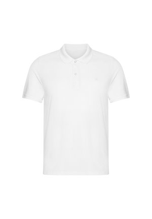 Polo shirt blanc en coton avec un col classique, des manches courtes, un boutonnière à deux boutons et un petit logo sur la poitrine.
