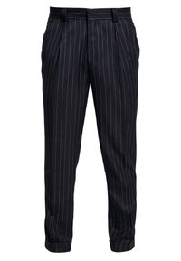 Marinrandiga byxor med skräddarsydd passform, med veck framtill, bältesloopar och avslut. Tillverkade av ett slätt tyg.