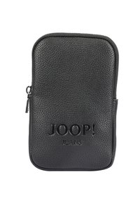 Črn usnjen etui z zadrgo, ki ima na sprednji strani odtisnjen logotip "JOOP! JEANS" in tanek, pravokoten dizajn.