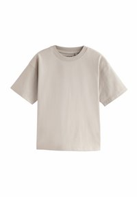 Kortærmet T-shirt i blød beige bomuld med rund hals, afslappet pasform og glat struktur uden synlige mønstre eller detaljer.