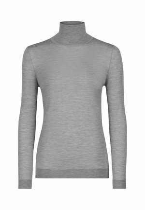 Grå turtleneck sweater lavet af glat stof, med lange ærmer, åben pasform og ribbede detaljer ved kraven og kanten.