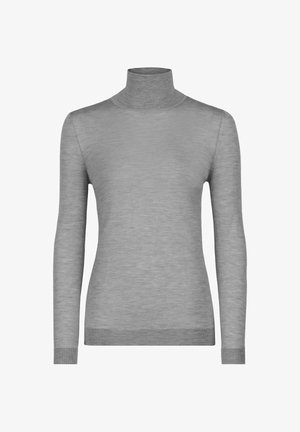 Grå turtleneck sweater lavet af glat stof, med lange ærmer, åben pasform og ribbede detaljer ved kraven og kanten.