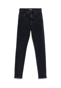 Černé skinny džíny z denimu s hladkou strukturou, designem s pěti kapsami, značkovou štítkou na pase a jemným vyblednutím podél nohavic.