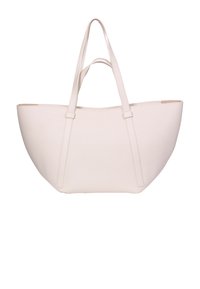 Large white tote bag made of textured leather with two sturdy straps and a wide, open top. Rounded shape with minimal detailing.