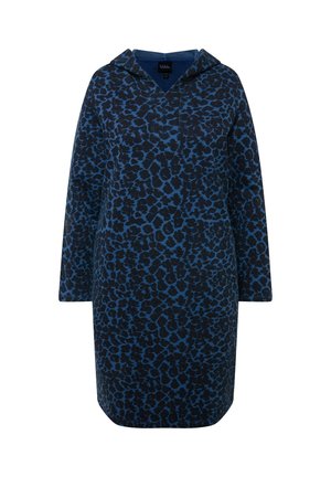 Hoodie w dzikim printem w niebiesko-czarną panterę, z zapięciem na przodzie, długimi rękawami i podszewką w kapturze. Miękka tkanina o luźnym kroju.