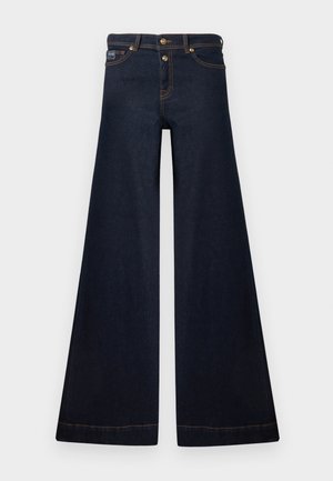 Σκούρο μπλε τζιν παντελόνι με φαρδιά μπατζάκια, κούμπωμα με κουμπιά και φερμουάρ μπροστά, μπροστινές τσέπες και αντίθετη ραφή.