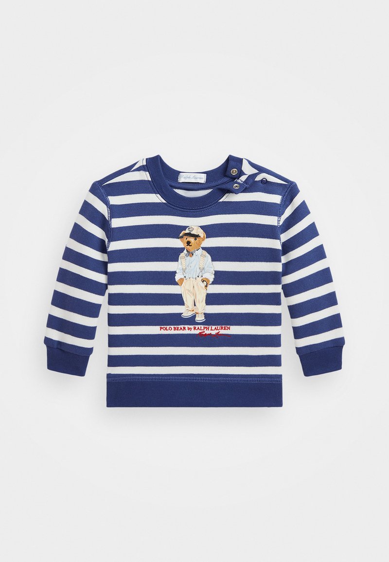 Babyhug Knit Full Raglan Sleeves Overlapped Polo Sweatshirt with Bear Patch Detailing - Light Blue main image 1