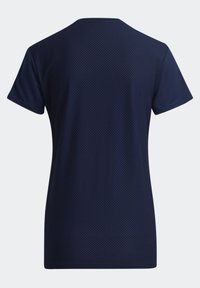 Laivastonsininen lyhythihainen paita, jossa on teksturoitu, geometrinen kuvio. Klassinen pyöreäkaulus ja sileä viimeistely.