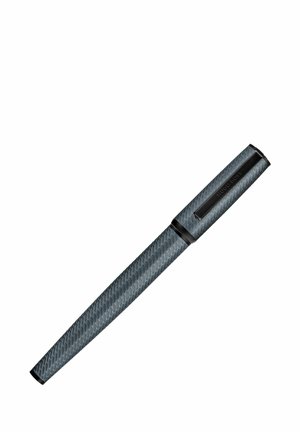 Gray textured fountain pen with black clip, cap, and trim, branded with "Hugo Boss" on the clip.