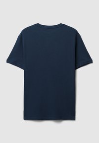 T-shirt blu navy a maniche corte con texture, scollo rotondo e vestibilità rilassata, con cuciture a vista e orlo dritto.