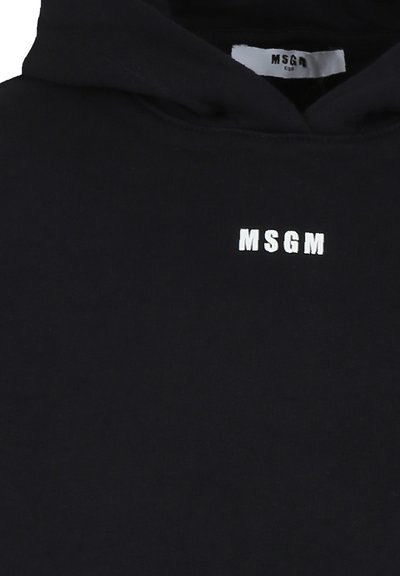 Zwarte sweatshirt met capuchon en een voorste kangoeroezak; voorzien van het witte "MSGM"-logo op de borst; zachte katoen materiaal; casual pasvorm.