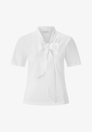Witte blouse met korte mouwen en een strikdetail bij de kraag. Gemaakt van gladde stof met een klassieke pasvorm en een minimalistisch ontwerp.