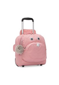 Zainetto rosa da rotolo con design giocoso, caratterizzato da occhi mobili, un charm peloso e una grande tasca anteriore. Realizzato in tessuto resistente.