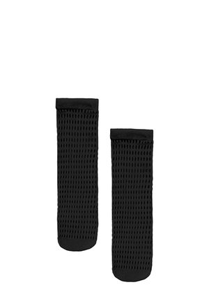 Calze nere con un design in rete testurizzata e traspirante. Presentano un polsino rigato solido nella parte superiore e una pianta liscia per il comfort.