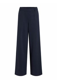 Vidbyxa i mörk marinblå. Tillverkad av ett slätt tyg med en stretchig midja. Har framfickor och en skräddarsydd look.