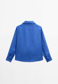 Blaues Longsleeve-Hemd mit Kragen, aus einem strukturierten Stoff. Mit geknöpften Manschetten und geradem Saum.