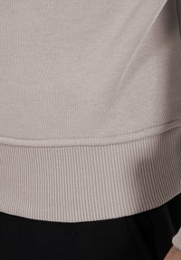 Lichtgrijze sweatshirt met ribbelboord aan de onderkant en mouwen, met een zachte, gladde textuur en een eenvoudig, getailleerd ontwerp.