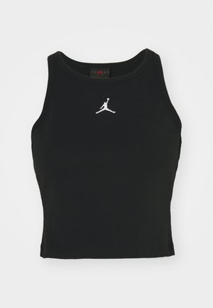 Zwarte, op maat gemaakte tanktop van katoen, met een ronde halslijn en een wit Jordan-logo dat op het midden van de voorkant is gestikt. Soepele textuur.