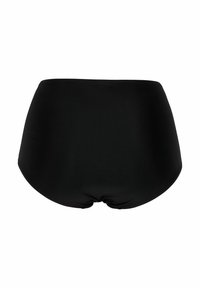 Höga svarta bikiniunderdelar i slät tyg, med full täckning och en sömlös finish utan synlig hårdvara.