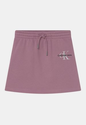 Lavendelfarvet Calvin Klein nederdel med elastisk taljebånd, justerbar snor og logo broderi på højre side.