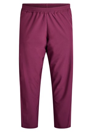 Maroon athletic pants with an elastic waistband, tapered leg design, smooth texture, and no visible patterns or hardware details.