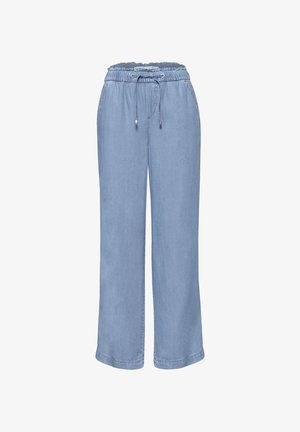 Hellblaue Hosen mit weitem Bein, elastischem Bund und verstellbarem Kordelzug, mit Seitentaschen und lässiger, entspannter Passform.