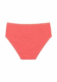 Slip in cotone corallo con design a vita alta. Presenta bordi ondulati e una texture liscia. Stile classico a copertura totale.