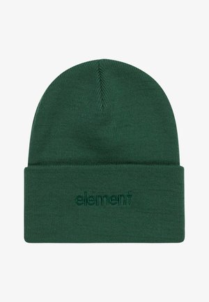 Beanie verde lavorato a maglia con design a risvolto e logo "element" ricamato. Texture liscia con una vestibilità aderente, adatta per il clima freddo.