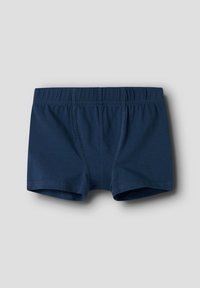 Mørkeblå bomullsshorts med elastisk midje, som har en myk tekstur og flatlock-sømmer for komfort og holdbarhet.